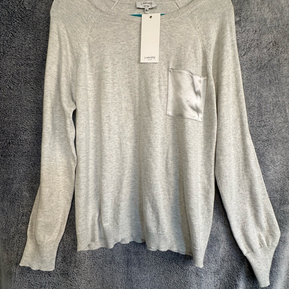 j.society light grey sweater NWT with silver chest pocket size XL